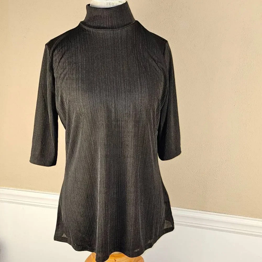 NWT Eloquii Womens Black Ribbled Mock Neck Top 14 16